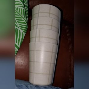 Crofton Set Of 4 Bamboo Melamine Cups in Tan Plaid